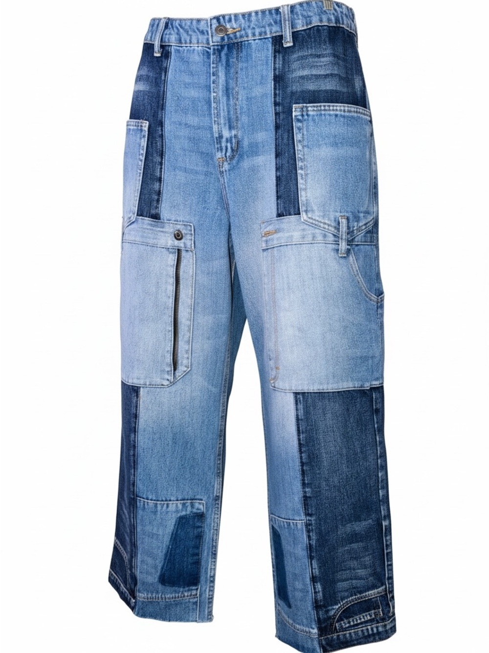 OH Jeans Oli & Hali XL Patchwork Cargo Barrel Jeans Mixed Wash Multi Pocket
